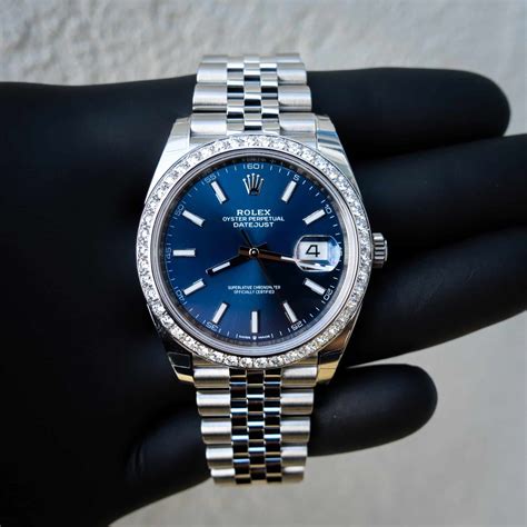 rolex datejust 41 blue dial diamond|Rolex Datejust 41 diamond bezel.